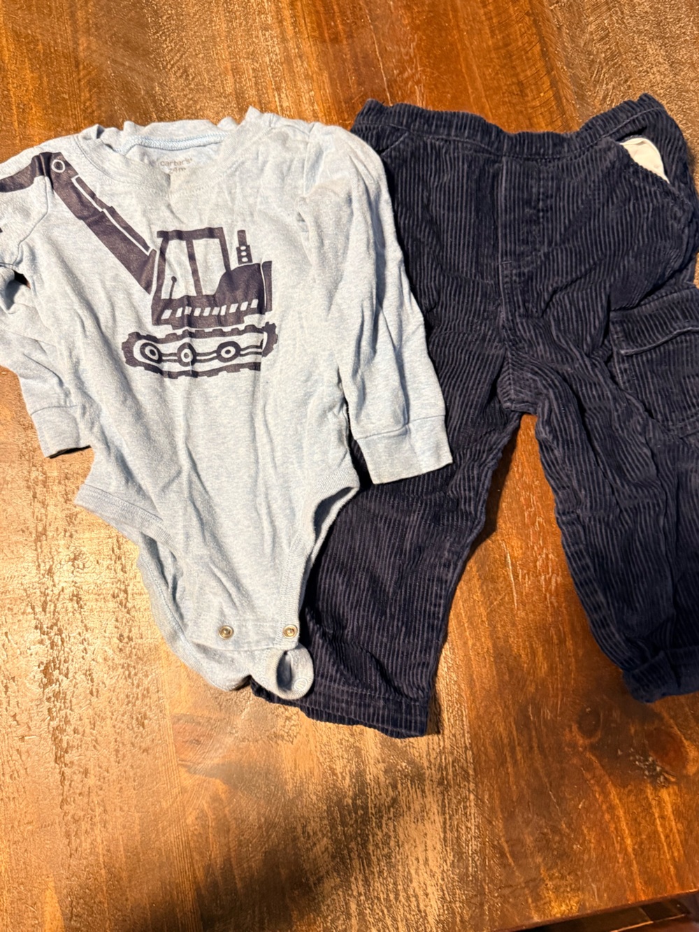 Carter's Light Blue and Navy Boys 2-Piece Set - Crane Bodysuit & Corduroy Pants
